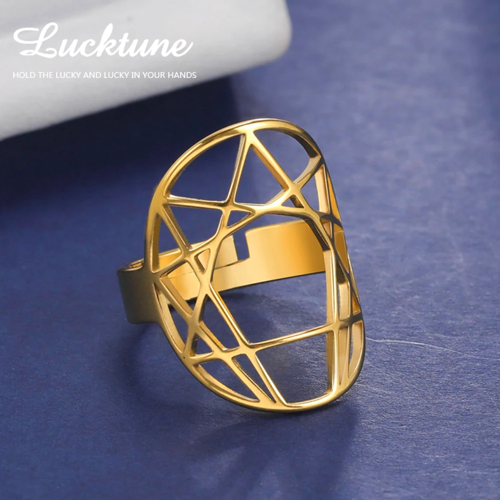 Lucktune Кольца энтаграммой, кольца с символом из нержавеющей стали, винтажное регулируемое кольцо золотого цвета для женщин, новинка 2023, ювелирные изделия, подарок на день Святого Валентина