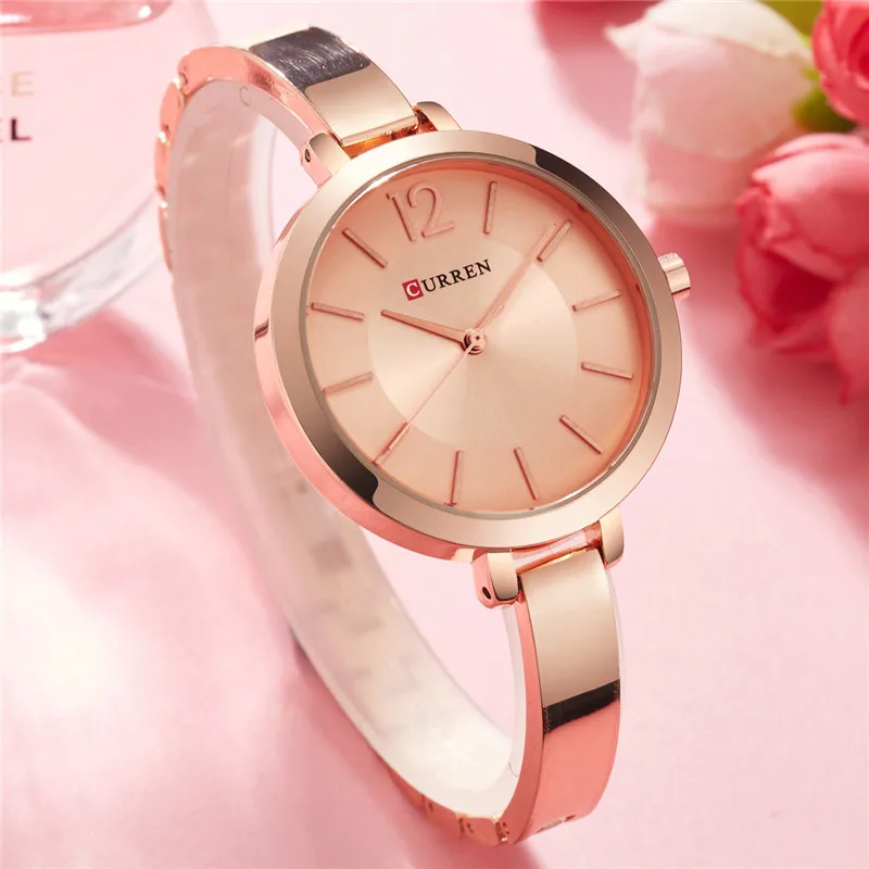 Часы CURREN женские наручные из нержавеющей стали под розовое золото 9012