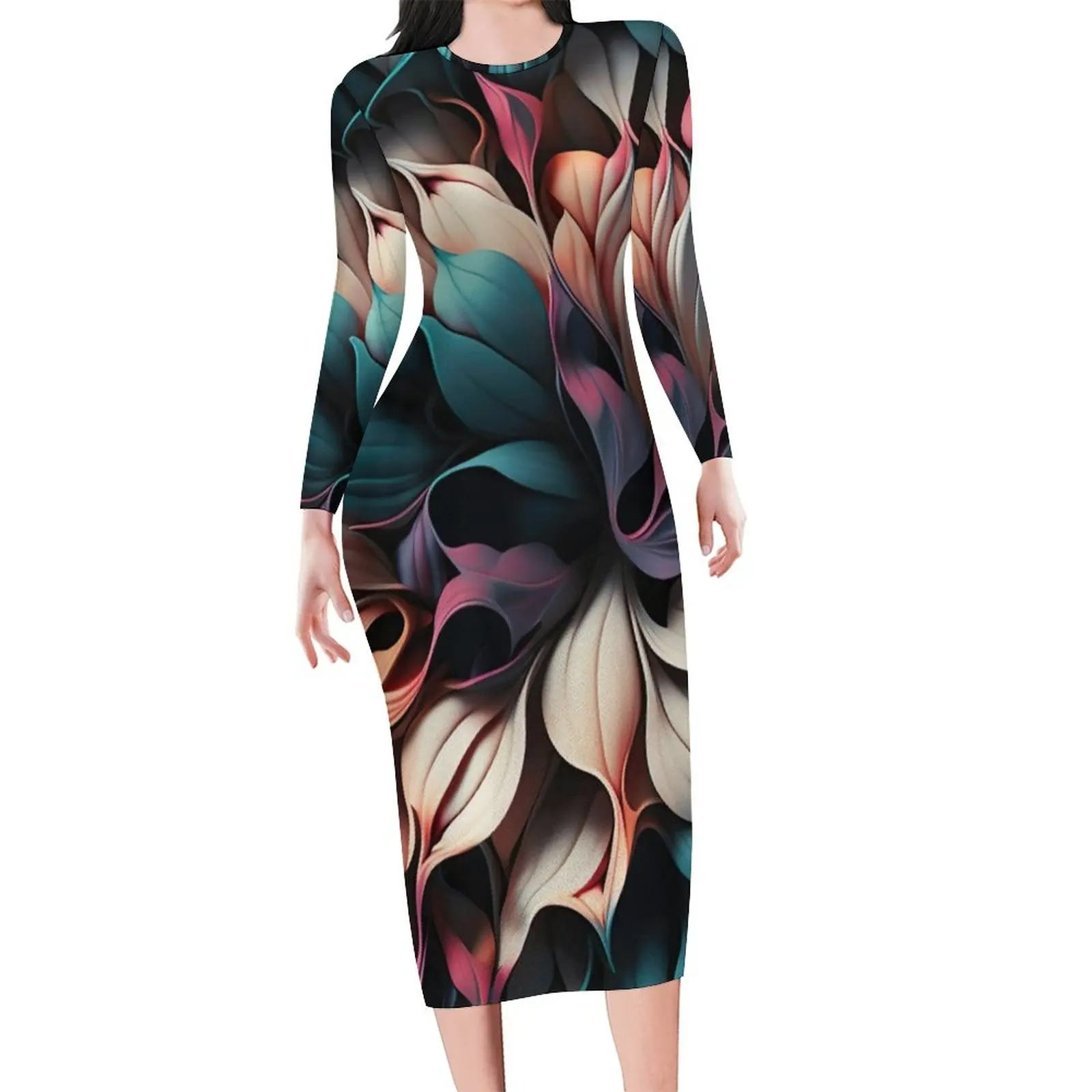 

Женское облегающее платье с длинным рукавом, праздничное платье с абстрактным цветочным принтом, Привлекательное платье большого размера ...