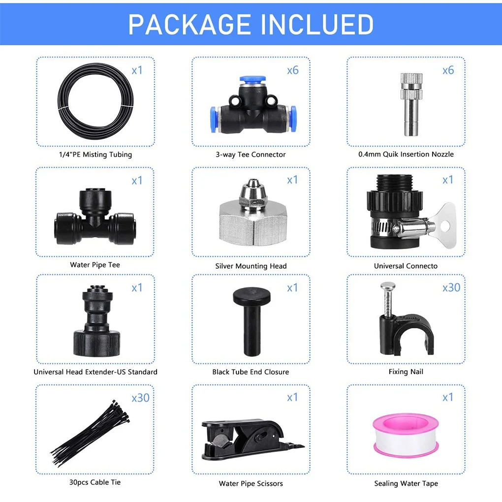 

Misting Fan Set Garden Water Spray Nozzle DIY Spraye System Fog Cooling Outdoor Greenhouse Irrigation Waterring 6-18M EU US Plug
