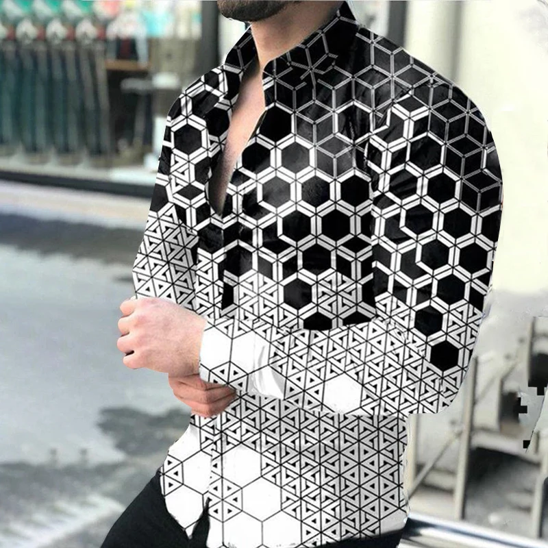 

Casual Digital Printing Long Sleeve Tops Men's 2022 Spring Autumn Fashion Shirts Lapel Button-Up Shirts Men Streetwear