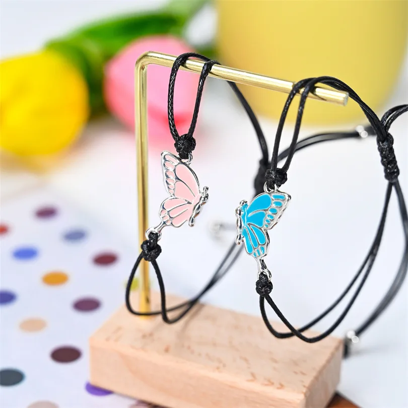 

Trendy Pink Blue Butterfly Bracelet Set for Women Fashion Korean Style Insect Charm Rope Bracelets Girlfriends Gift 2023 Trend