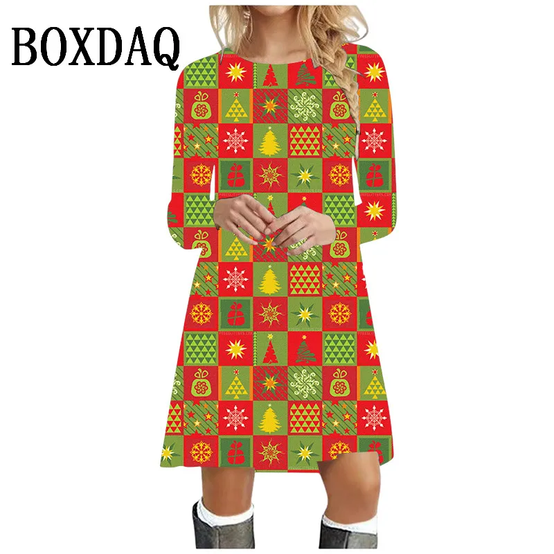 Повседневное женское мини-платье с рождественской елкой модное платье принтом