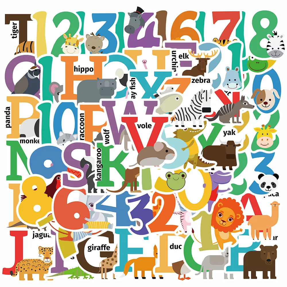 

10/50Pcs Cartoon English Alphabet Number Learning Stickers for Luggage Phone Guitar Waterproof Graffiti Laptop Decals