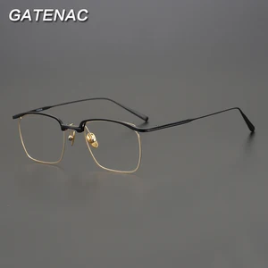 Vintage Pure Titanium Eyeglasses Frame Men Square Designer Optical Myopia Prescription Glasses Frame