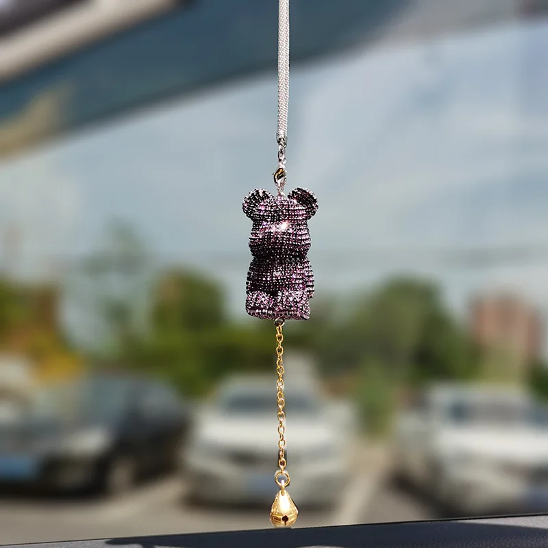 

Мультяшный бриллиантовый Хрустальный мрачный медведь, подвеска для автомобиля, зеркальные подвесные украшения, украшение салона автомобиля, женские аксессуары