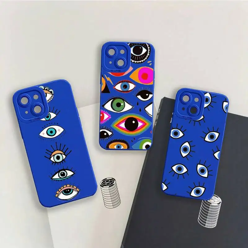 

Evil eyes Phone Case For iPhone 13 12 11 Pro MAX Mini X XS XR 7 8 Plus Liquid Silicone Klein Blue
