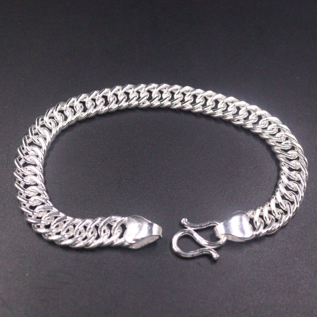 

999 Pure Silver Bracelet For Women Men 8mm Curb Link 7.5inch Length 19-20g