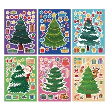 12 Sheets Christmas Tree Stickers Make a Xmas Tree DIY Puzzle Sticker Kids Handcrafts Toys Home Decoration Decal Ornaments Gift