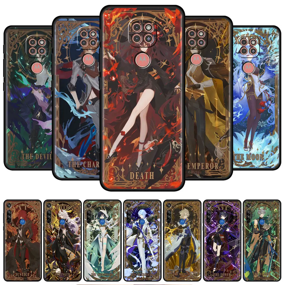 

Black Soft Case For Motorola G30 G60 G50 G22 G200 G9 G8 Play Power One Fusion Plus Edge 20 Funda Cover Genshin Impact Tarot