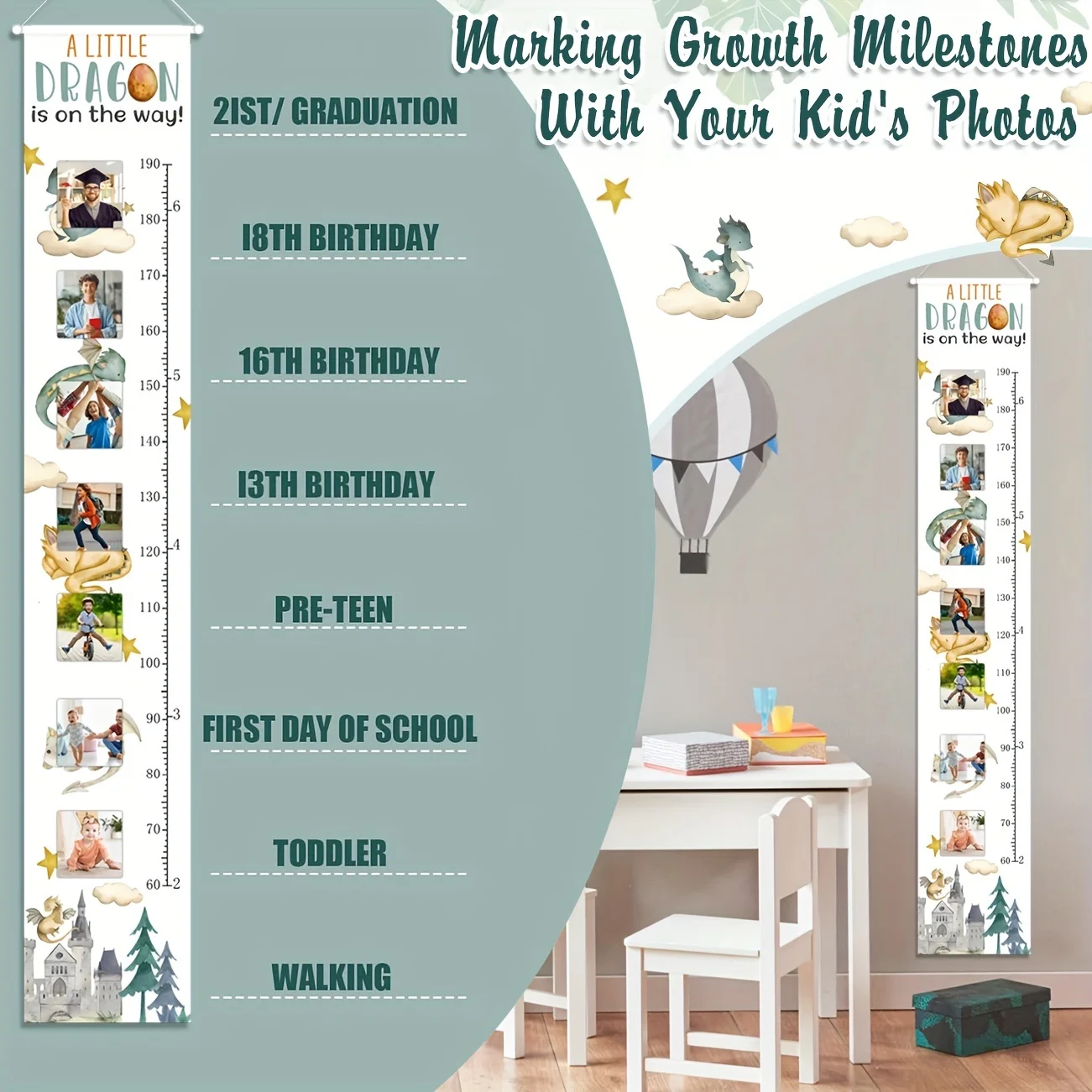 Персонализированная Таблица Роста На Тему Дракона Настенный Декор С Фоторамкой