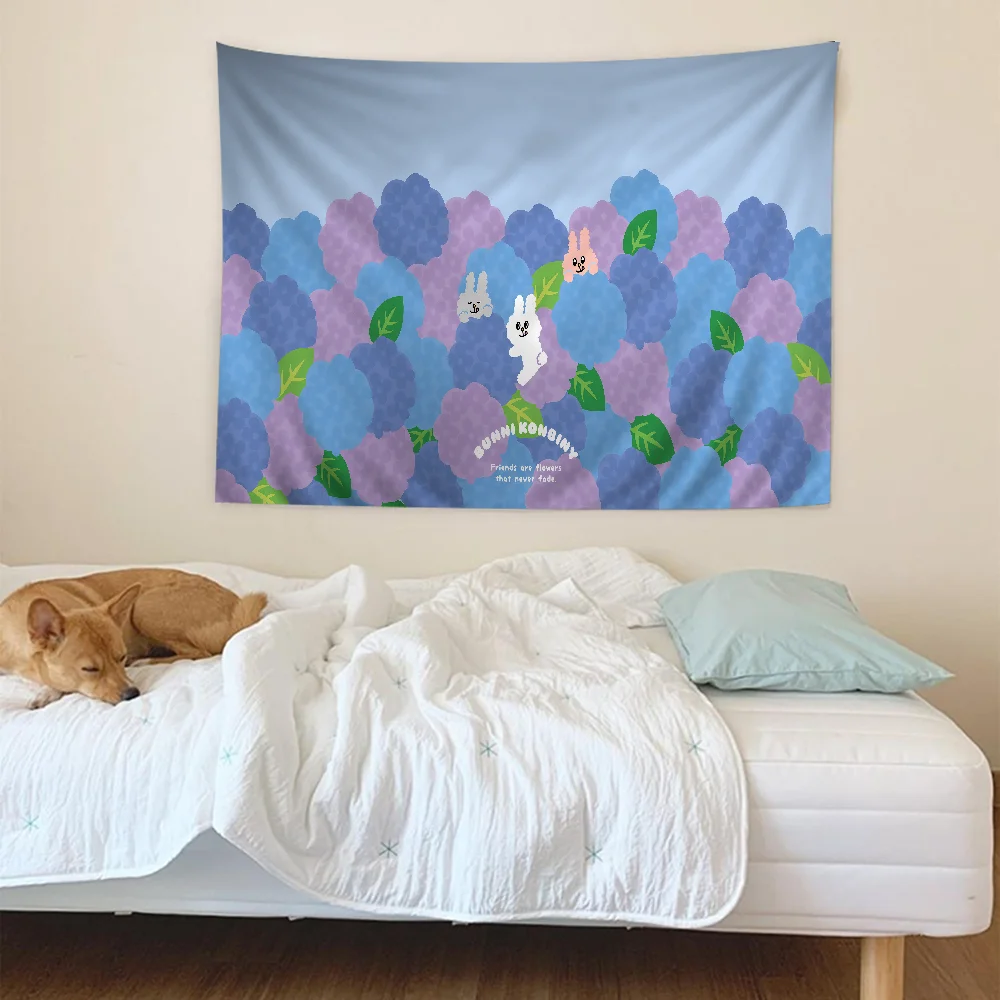 Cartoon Bunni Konbiny Anime Tapestry Hippie Flower Wall Carpets Dorm Decor Cheap Hanging