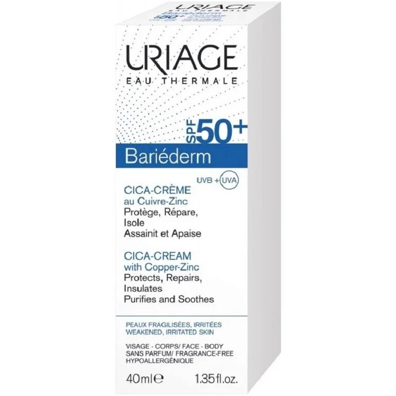 Uriage Bariederm Цика-крем с медью и цинком SPF50+ для поврежденной раздраженной кожи