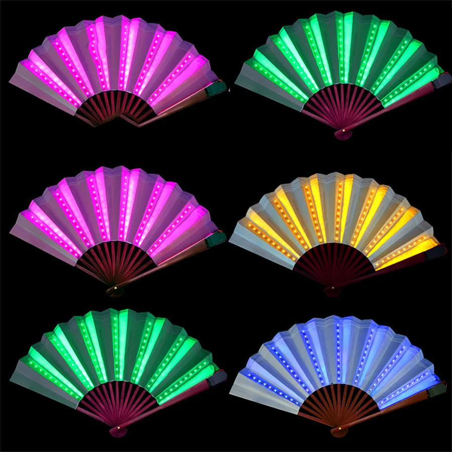 

USB Rechargeable Led Foldable Hand Fan Glowing Fluorescent Fan For Bar KTV Party Decoration Nightclub DJ Show Props Lamp