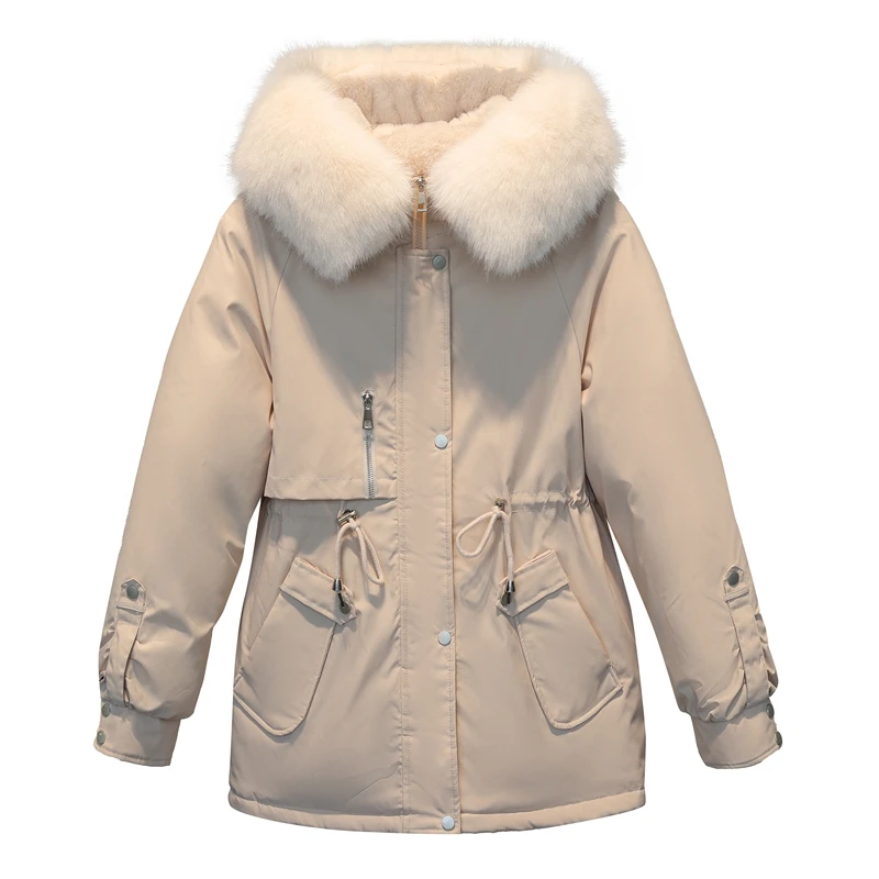 2023 Cotton Padded Fur Parka New Big Fur Collar Down Winter Jacket Women Thick Warm Parkas Female Outerwear