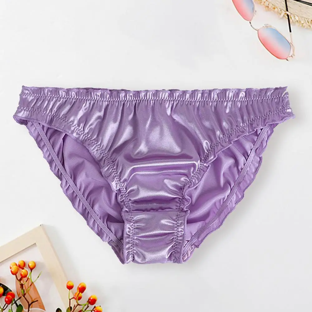 

Lady Sexy Panties Low Waist Bouncy Solid Color Comfortable Anti-peeking Soft Silky Pure Color Women Underpants for Inner Wear