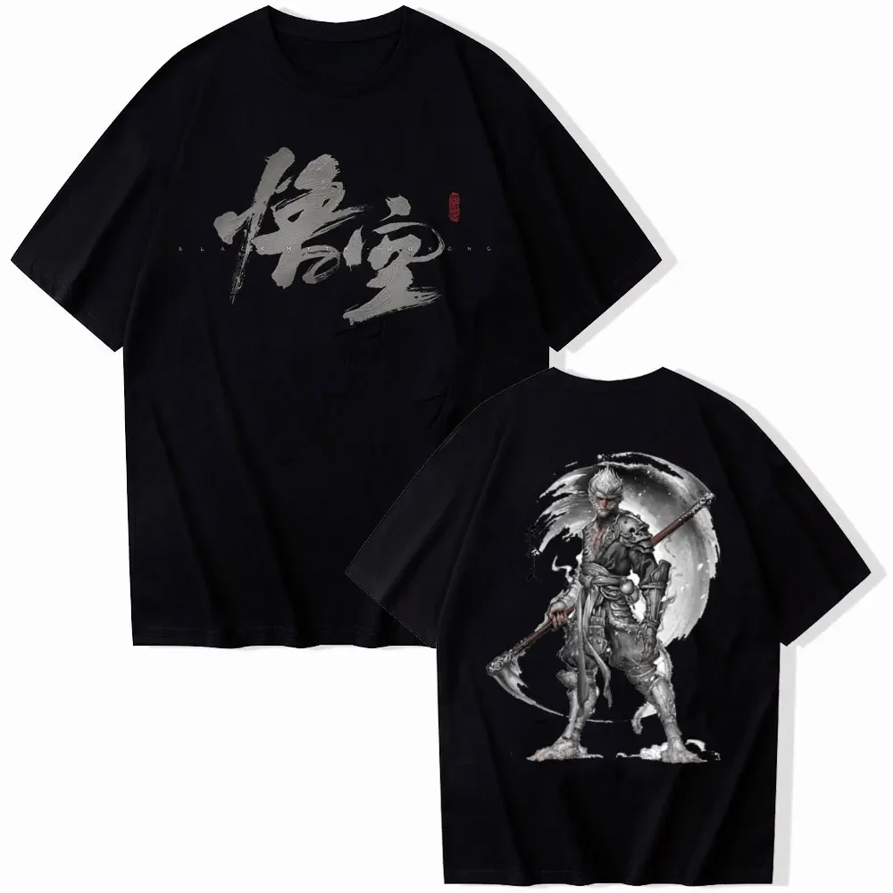 Черная футболка Myth Wukong Sun A3 Game Lover хлопковая с принтом мужская круглым вырезом