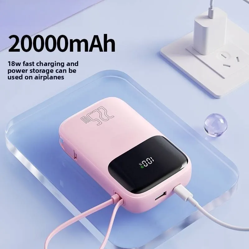 Фото Портативное зарядное устройство (Power Bank) 22.5W 20000mAh с большой емкостью и встроенным кабелем для iPhone и Android: мини-павербанк для быстрой зарядки №2