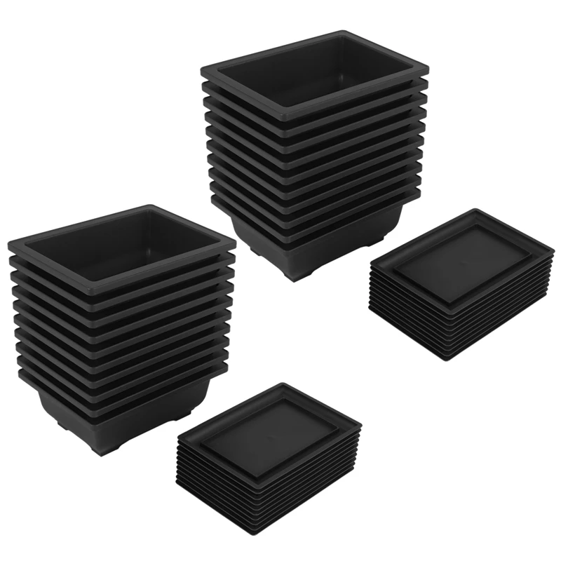 20 Packs Bonsai Training Pots With Tray Plastic Bonsai Plants Growing Pot For Garden Yard Living Room Balcony 16.5X12cm