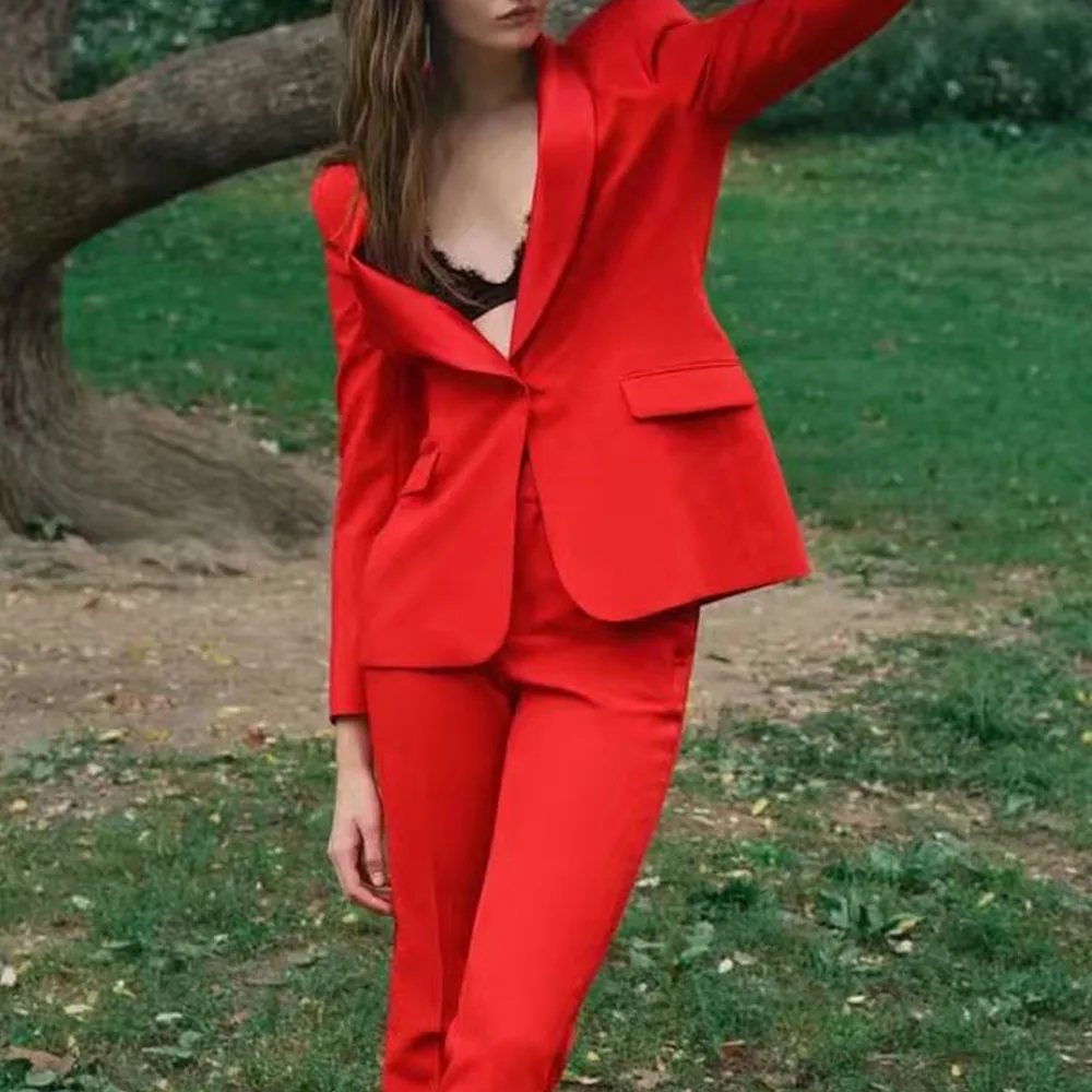 

2021 Women Autumn New Fashion full dress style Blazer Coat Vintage Long Sleeve Female Outerwear Chic Femme Tops trousers Suit