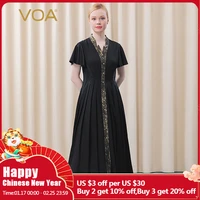 voa silk 36mm elastic crepe de chine jacquard stitching ae702 placket single row beaded buckle maxi dresses for women 2021