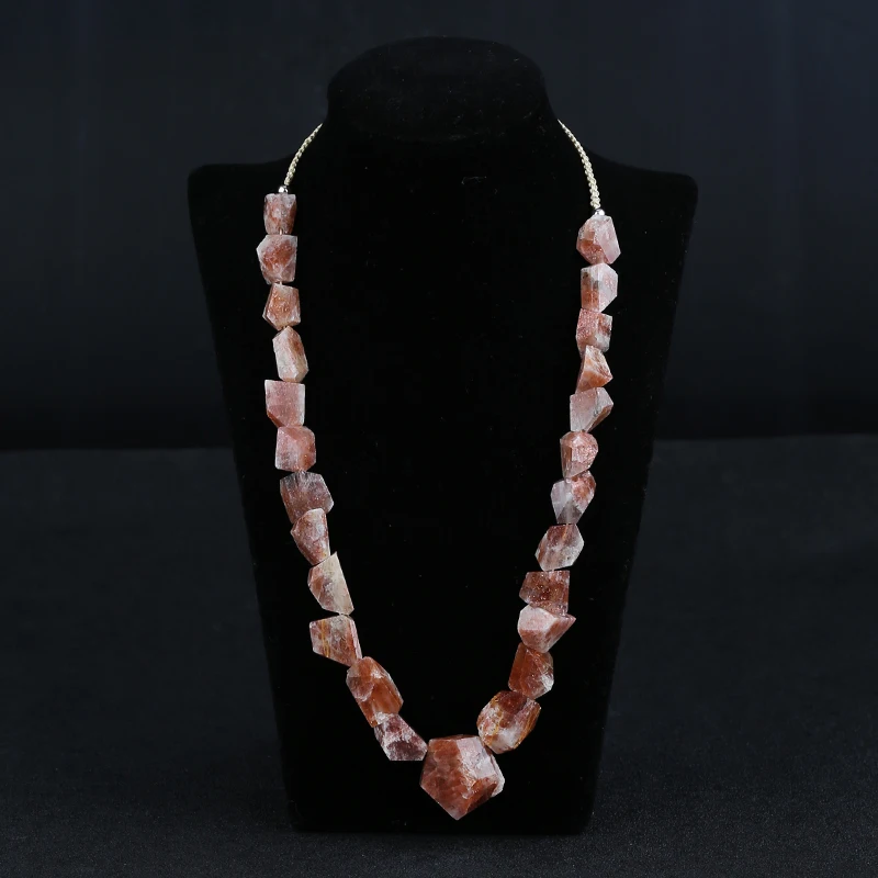 

Natural Sun Stone Faceted Necklade,Adjustable Necklace Women's Gift Jewelry 24 inch, 11x23x25mm, 7x9x12mm, 55g