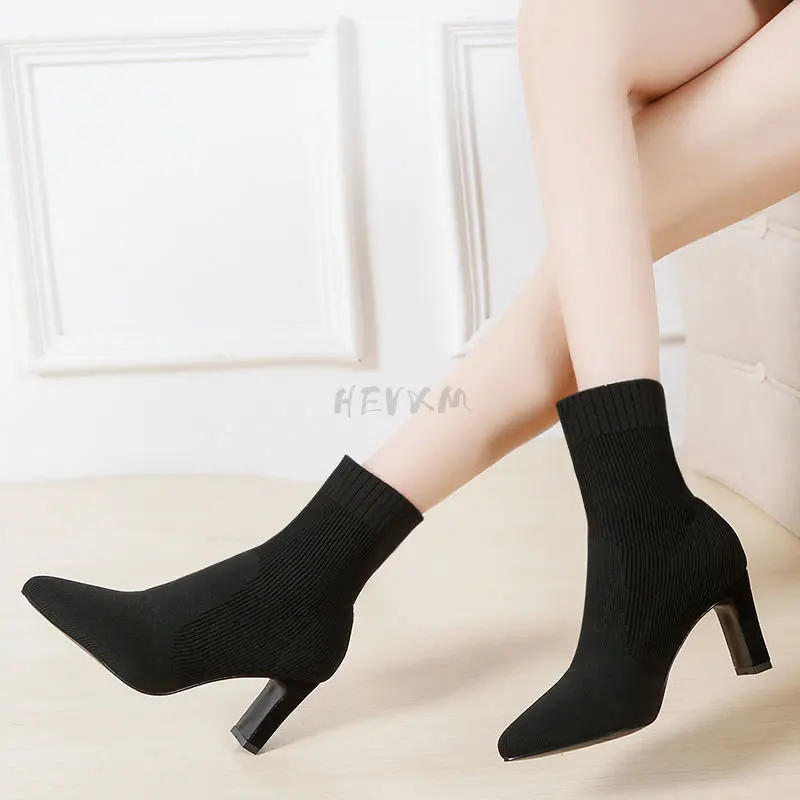 2022 Socks Boots Women's Boots Popular Net Red Fashion Boots Spring Autumn Short Boots Mid-tube Elastic High-heeled Ankle Boots