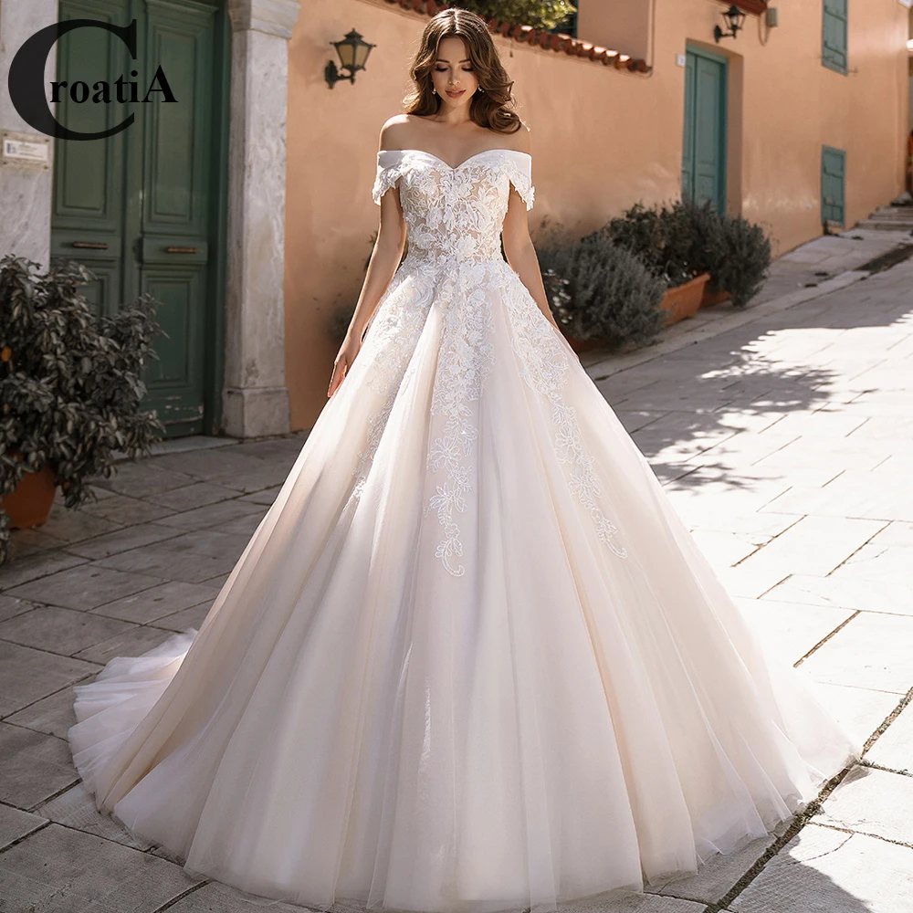 

Croadia Delicate Pastrol Wedding Dresses New Vestido De Noiva Gelinlik Off Shoulder Sweet Dubai Bridal Engagement Robe Mariee