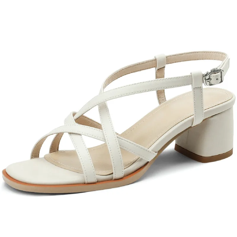 

Dilalula Women Sandals Summer Office Ladies Casual Concise Newest Cross-Tied Buckle Shoes Woman Thick Heels Sandals