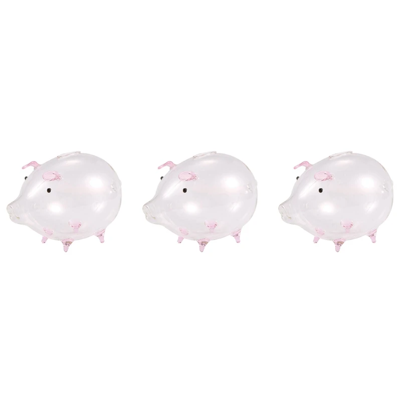 

3X Pig Piggy Bank Money Boxes Coin Saving Box Cute Transparent Glass Souvenir Birthday Gift For Children Kids-Pink