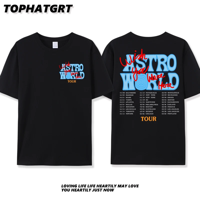 

New Summer Hip Hop T Shirt Men Women Cactus Jack ASTROWORLD Harajuku T-Shirts WISH YOU WERE HERE Letter Print Tee Tops