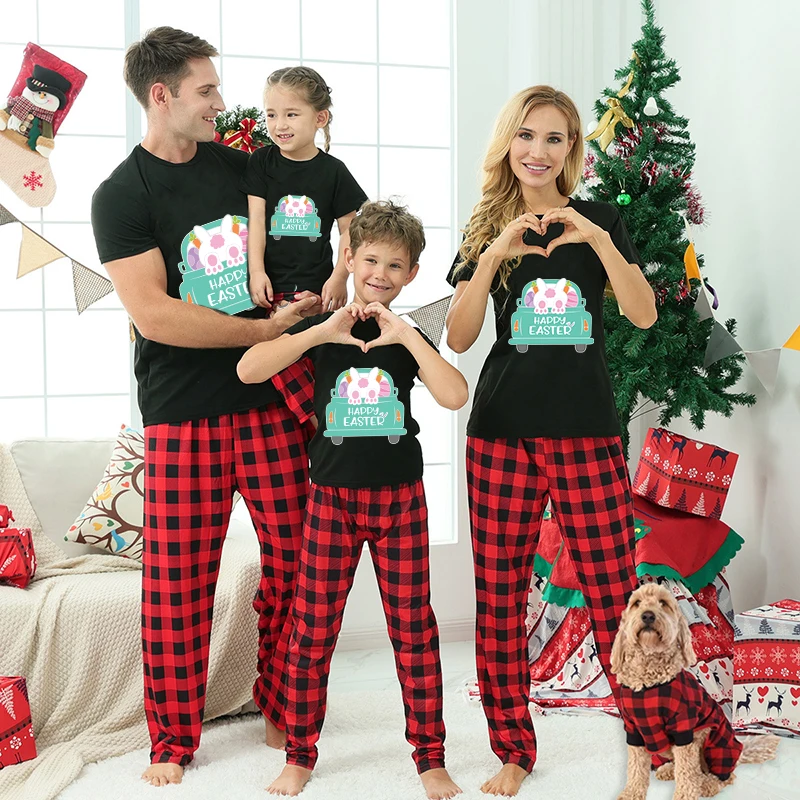 

Easter Family Matching Pajamas Exclusive Design Happy Easter Bunny Car Black Pajamas Set