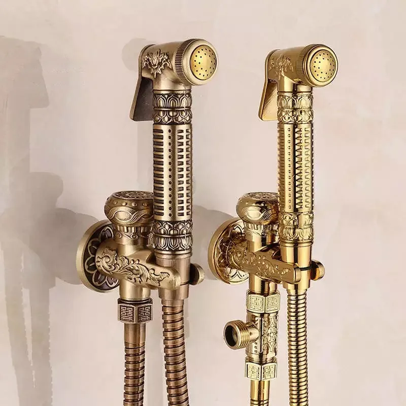 

Bidet Shower Antique Brass Floral Pattern Single Cold Wall Handheld Hygienic Shower Spray Wash Bathroom/Toilet Shower