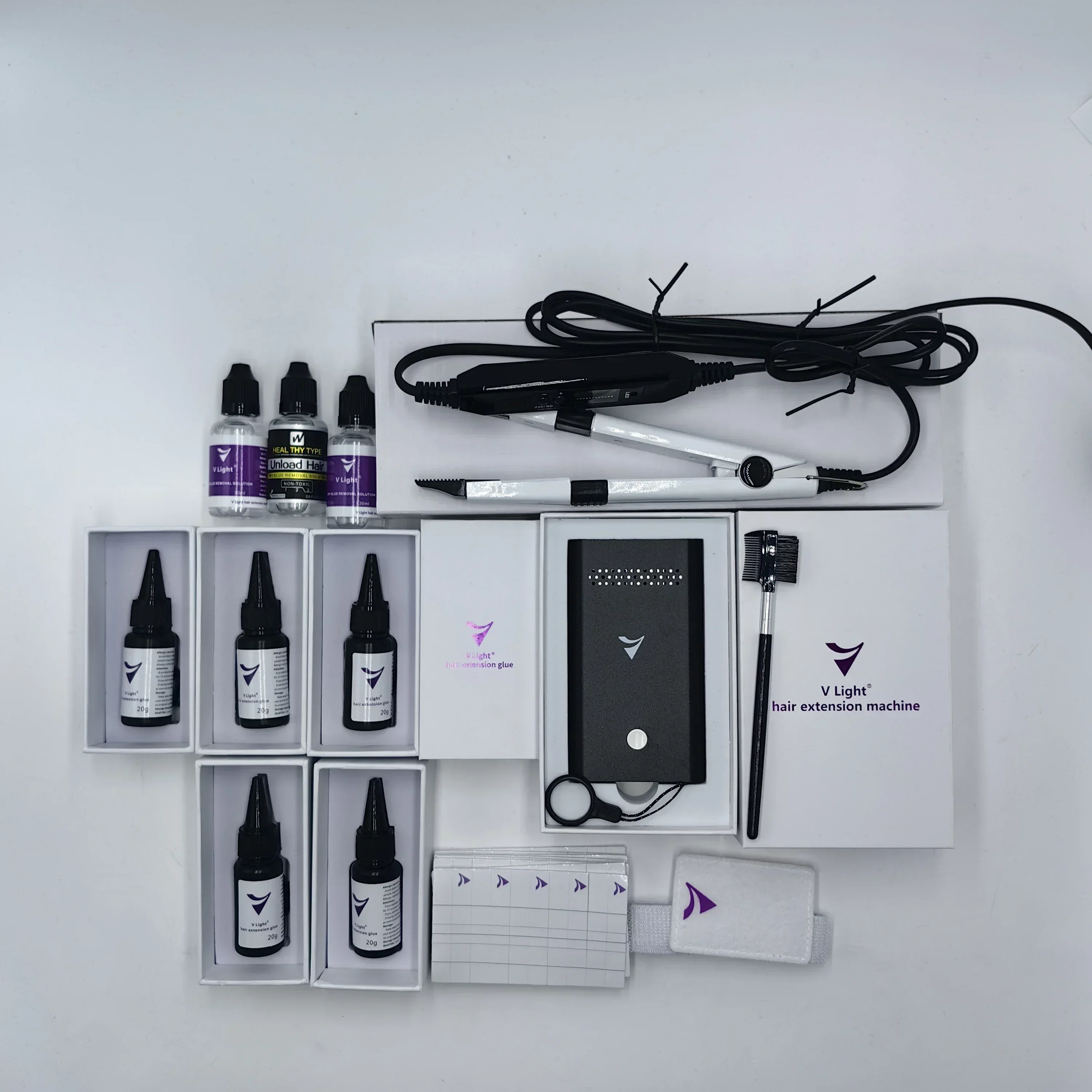Máquinarafo v-light juego de herramientas blancas pegamento exten Stim cabello con luz en V Valle