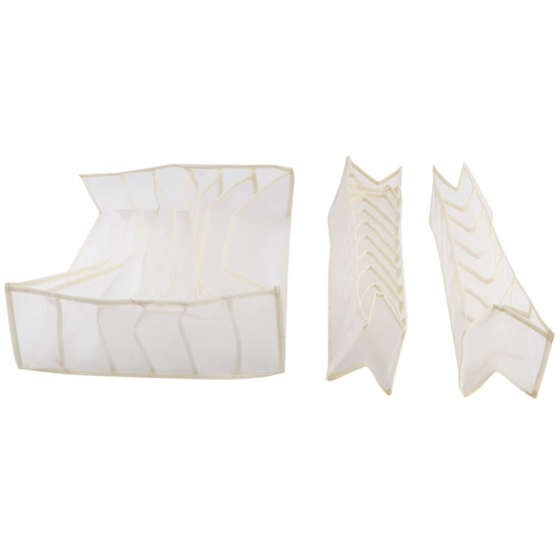 

AT14 3 Piece Set Of Foldable Underwear Storage Box With 6/7/11 Grid Drawer Divider Dormitory Space Saving Organizer Bag Beige