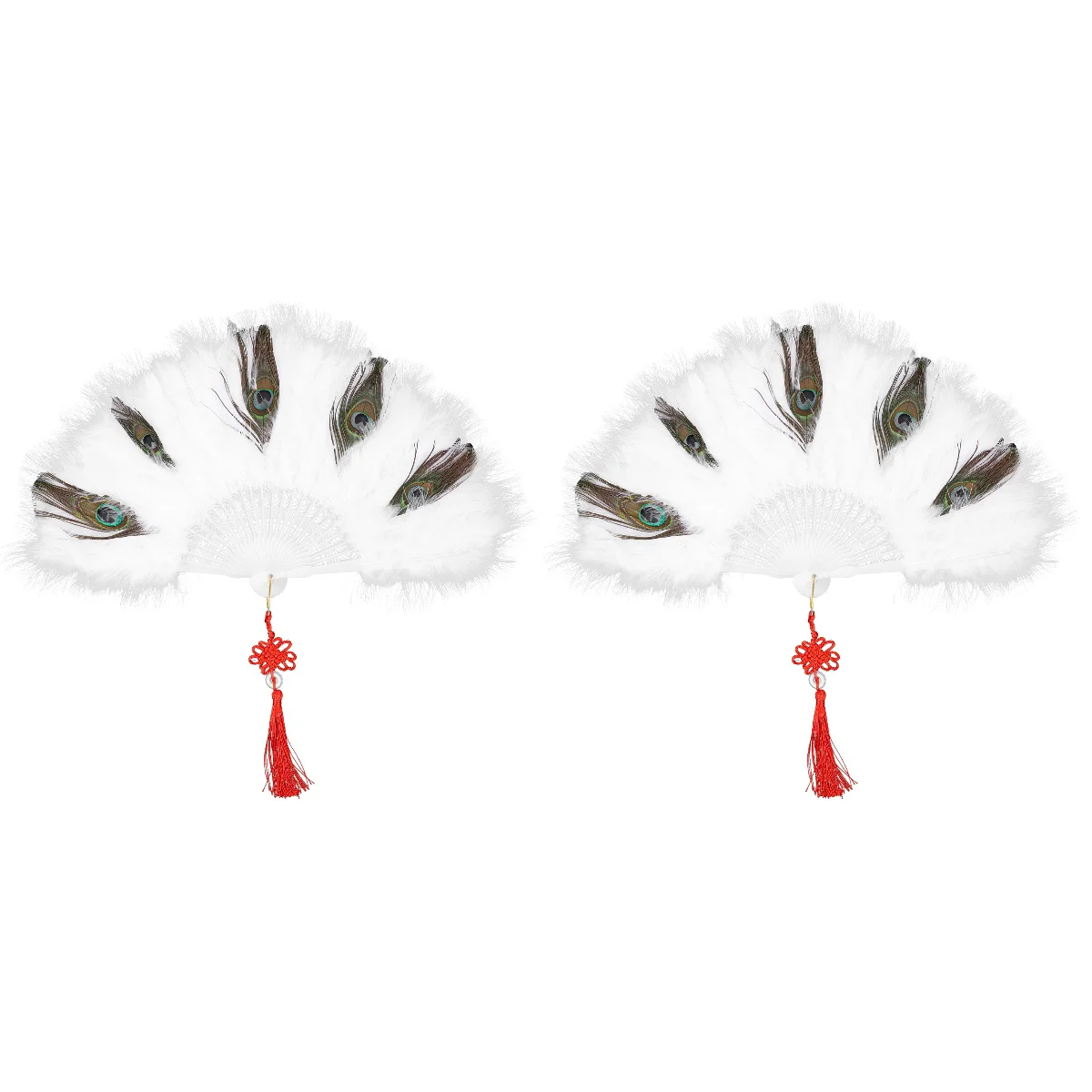 

2pcs Plume Folding Fan Cheongsam Performance Handheld Fan Unique Dancing Plume Fan