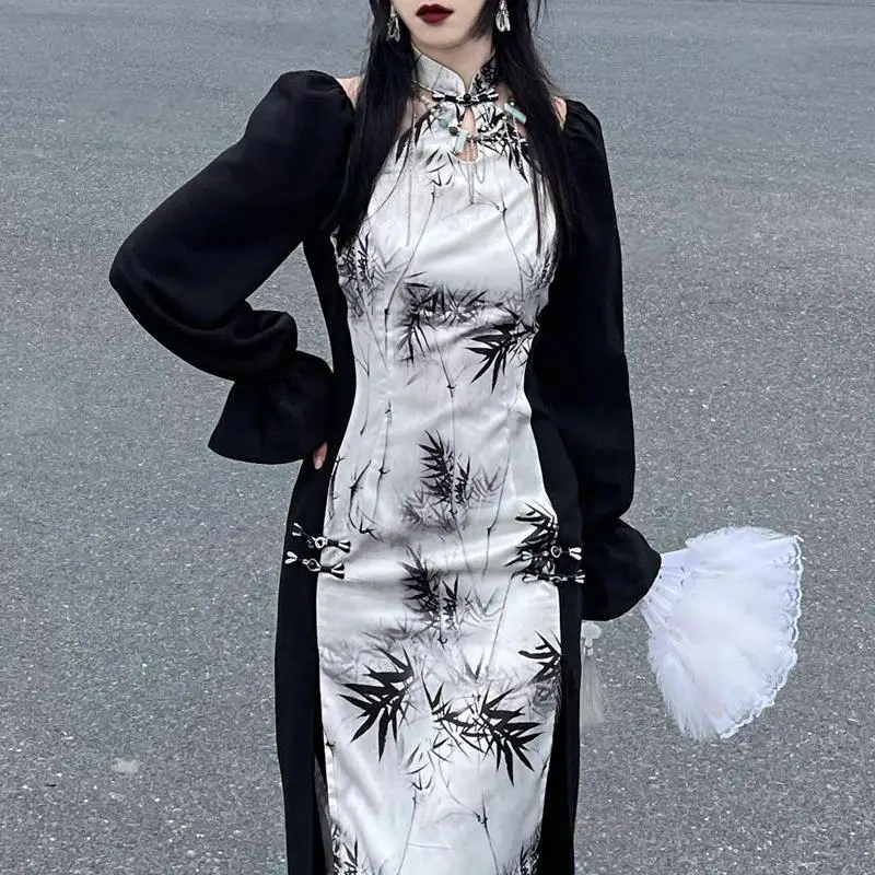 Женское платье-ципао с открытыми плечами