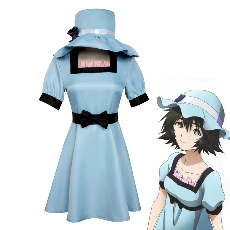 Игра AnimeSteins Gate Shiina Mayuri платье шляпа карнавальный костюм синее вечерние платья для
