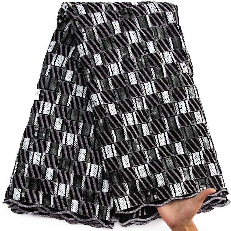 Кружевная африканская бархатная кружевная ткань SJD с блестками