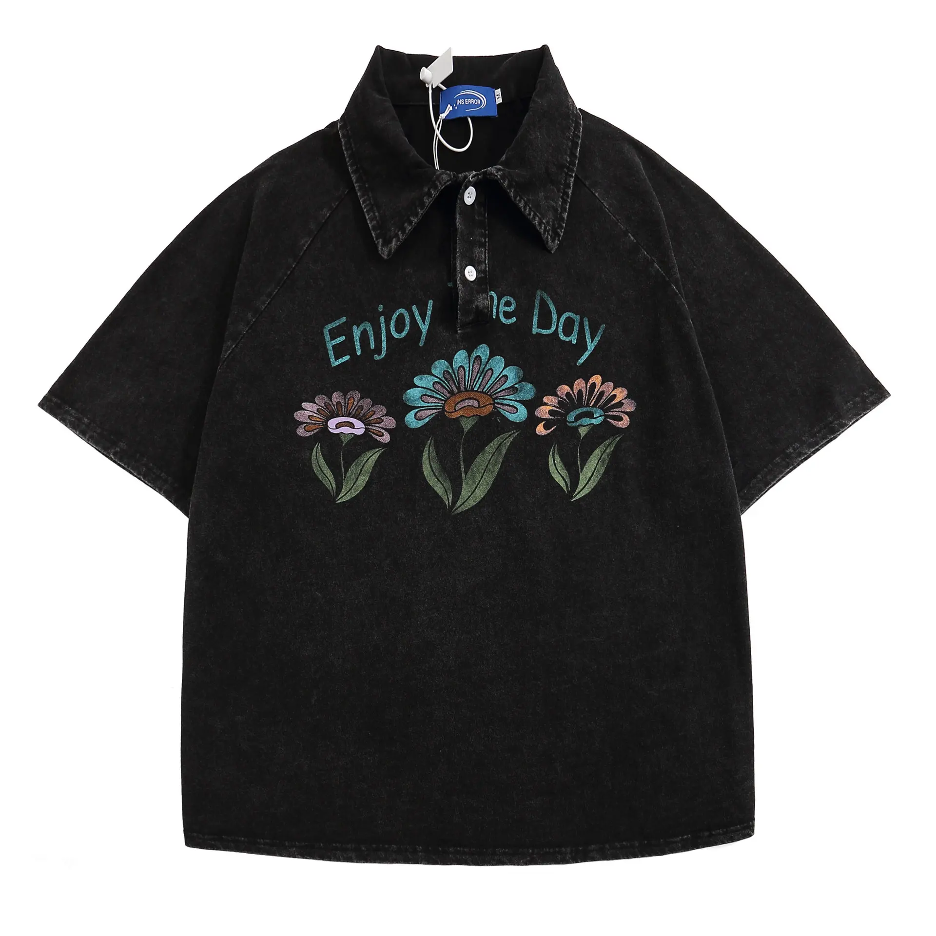 

Oversized Vintage Casual Printed Shirts Short Sleeves Hip Hop Streetwear Black Button Up Blouse For Male Loose Fit