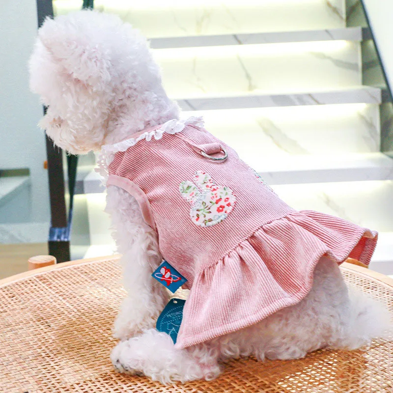 

Rabbit Skirt Dog Clothes Kawaii Dress Pet Clothing Dogs Thin Towable Costume Printing Spring Summer Girl Pink Collar Ropa Perro