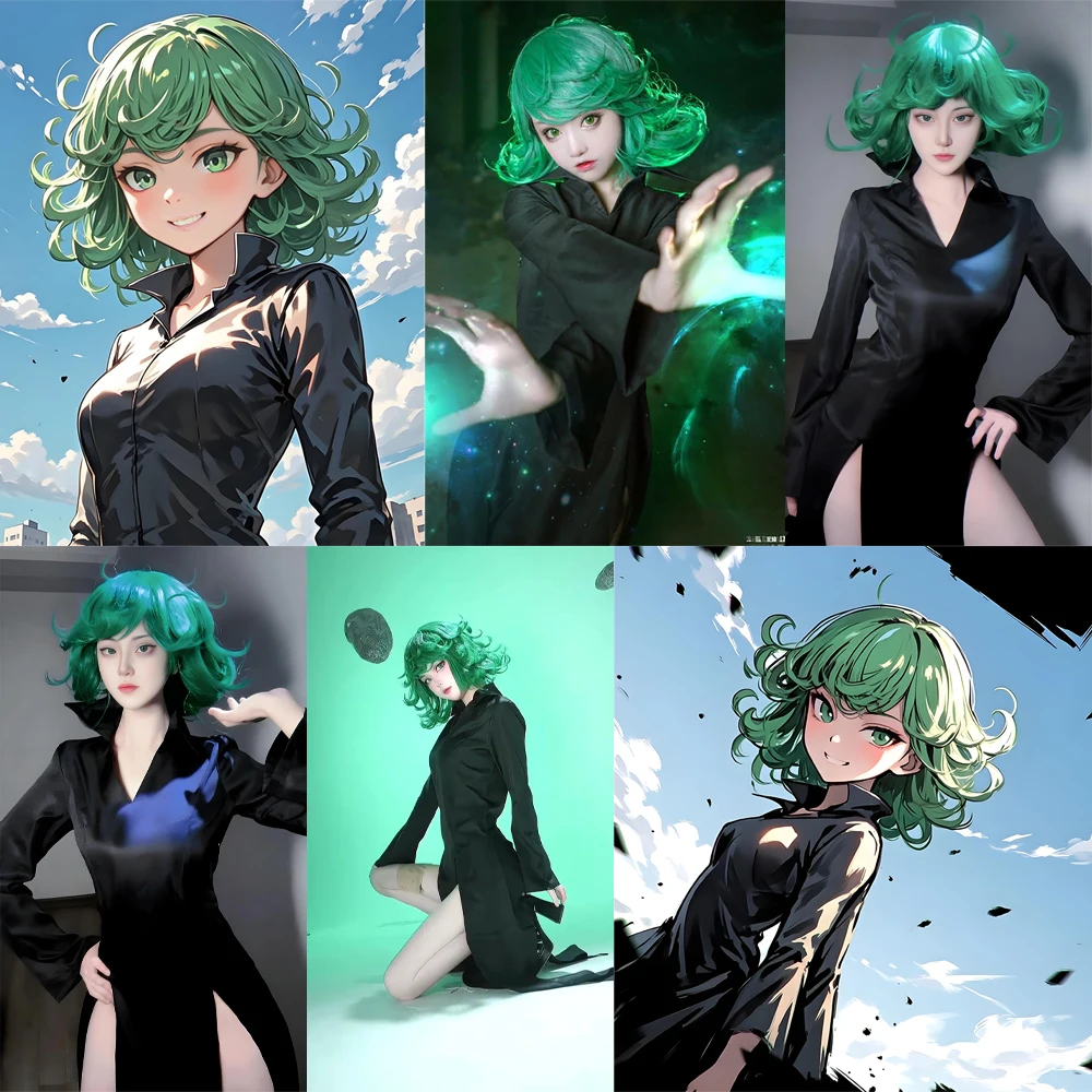 Аниме One Punch Man ‌ ‌   Tatsumaki Косплей Синтетические волосы 12-дюймовый зеленый пушистый короткий вьющийся парик для повседневной вечеринки Натуральный термостойкий (art.: 3920d33cedb40) - 3920d33cedb40