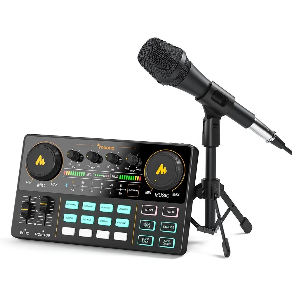 

MAONOCASTER AU-AM200 Sound Card Audio Recording Studio Mic Noise Cancelling External Sound Card Digital Audio Interface Mixer