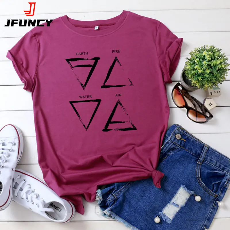 JFUNCY Женская хлопковая футболка большие летние футболки одежда для женщин