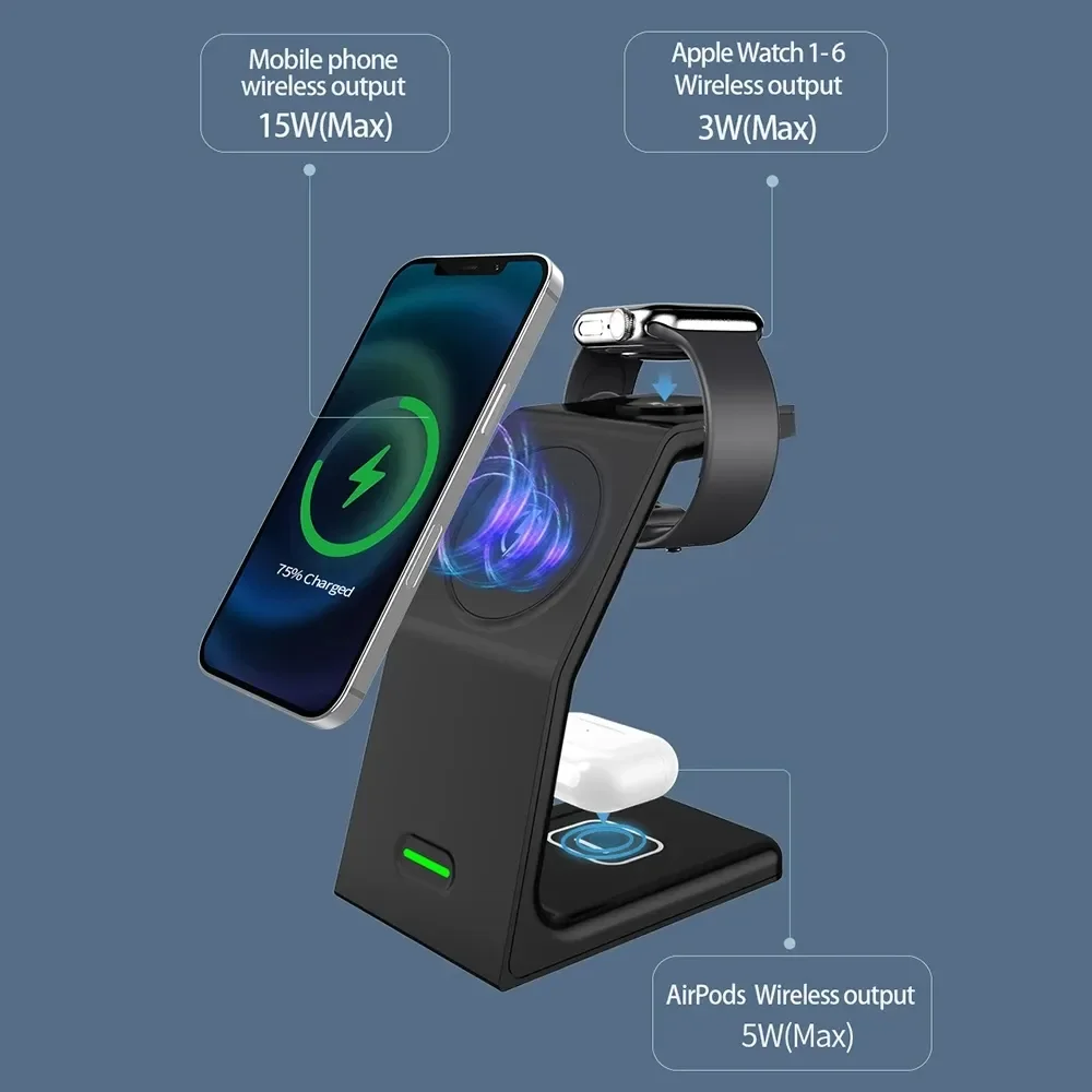 

3 in 1 Magnetic Wireless Charger Stand for iPhone 12 Pro Max/ Mini Qi Fast Charging for Apple Watch 6 SE Airpods Pro 2 3 etc