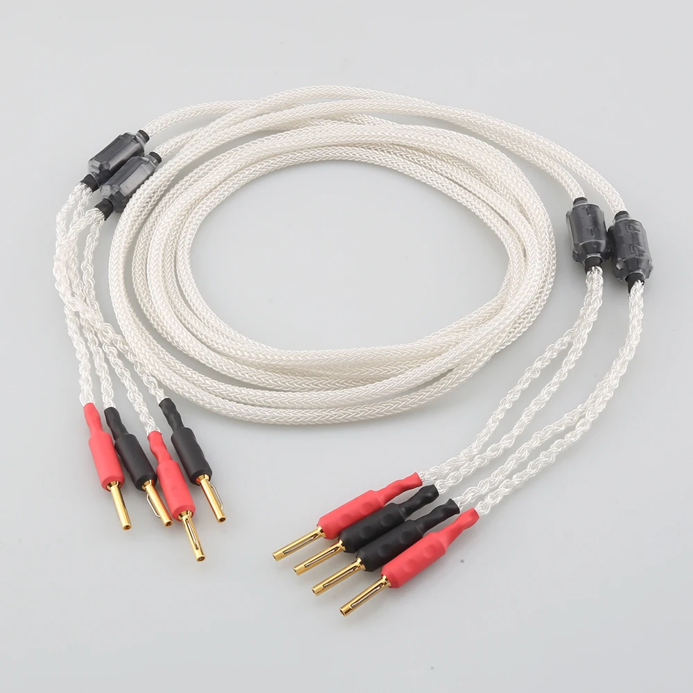 Пара аудиофилов, 16 ядер, 100% чистый серебряный мягкий акустический кабель с виборгом из чистой меди, разъем Bnanana, HIFI громкий Акустический кабель