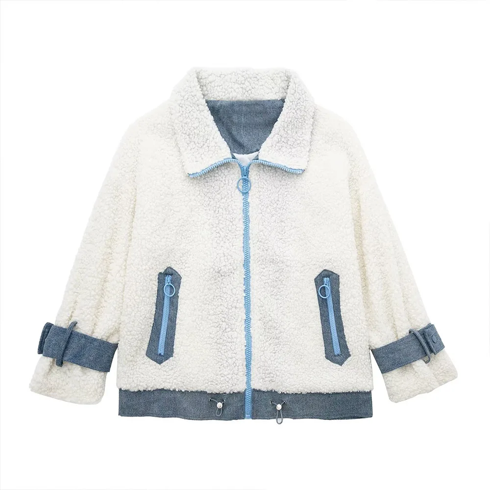 

BER&OYS&ZA Autumn winter 2022 new women's fashion lapels casual versatile stitching lamb wool jacket texture coat