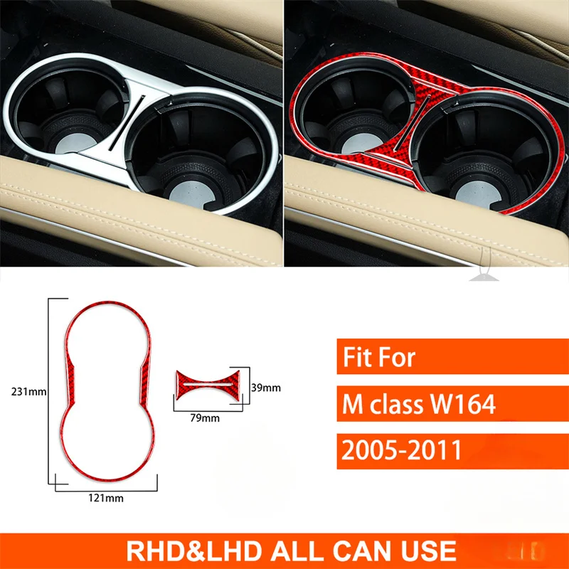

For M Class W164 2005-2011 Real Carbon Fiber Gear Shift Cup Holder Panel Storage Box Cover Trim Sticker Car Interior Accessories