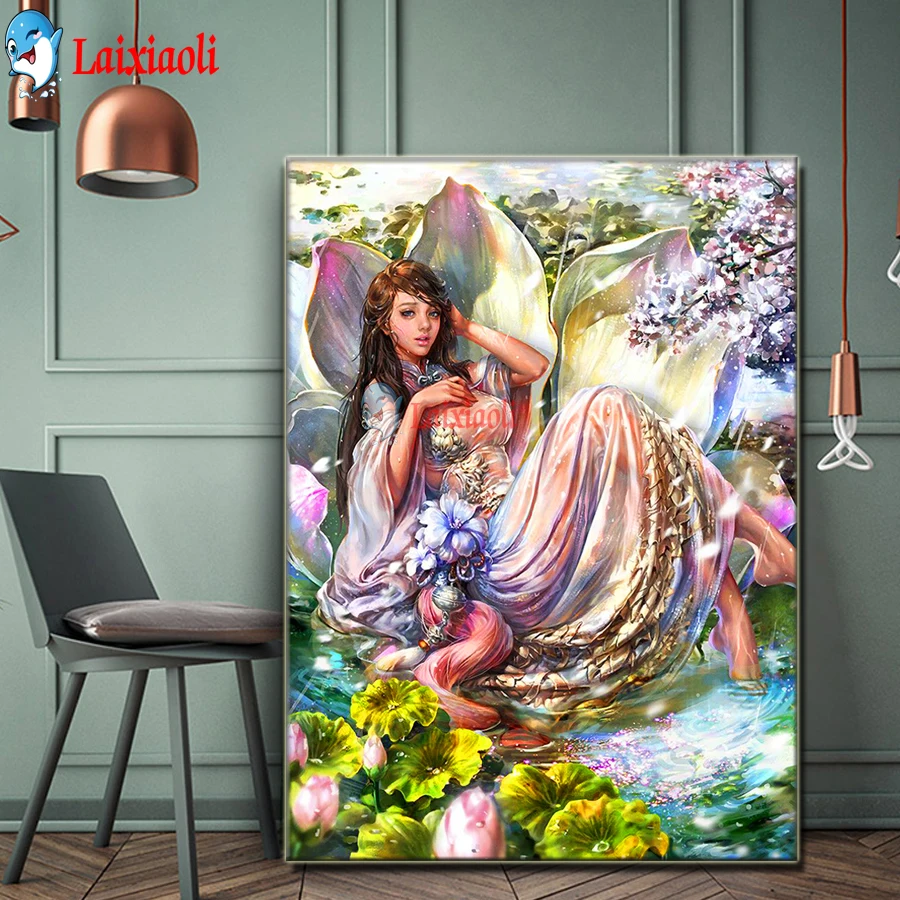 

lotus fairy Diamond painting Cartoon girl 5D DIY Full drilling,Cross Stitch Diamond Embroidery Diy custom photo mosaic wall art