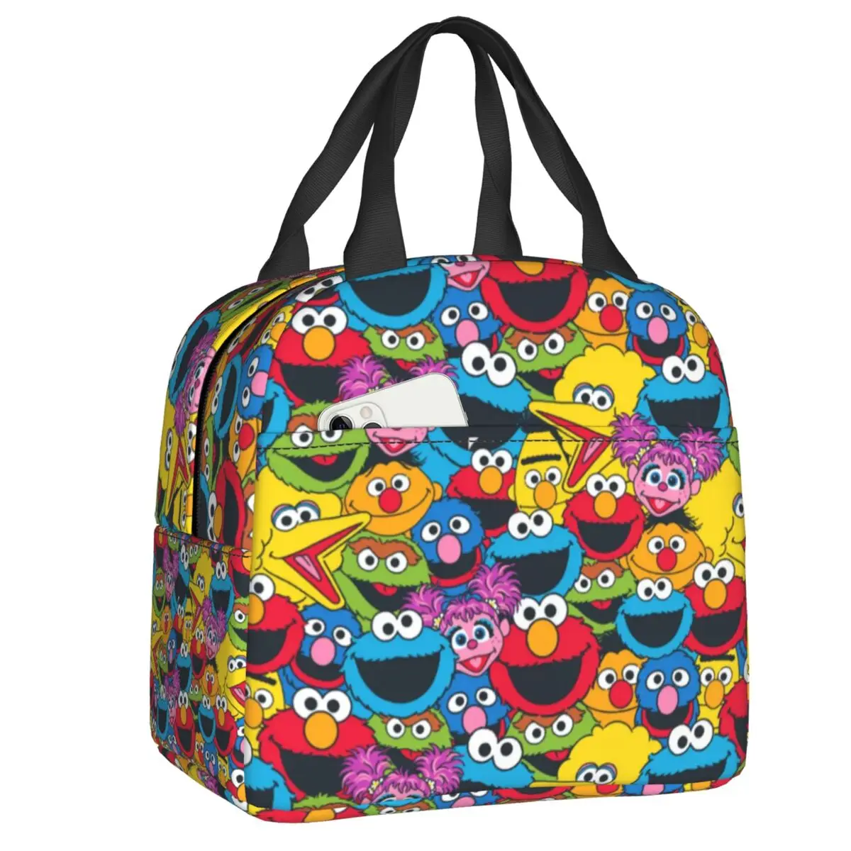 

Sesame Street Cartoon Thermal Insulated Lunch Bag Women Cookie Monster Portable Lunch Tote for School Storage Food Box